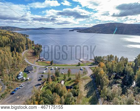 Aerial View Of Mountain And The Sea At Skuleberget Campsite Caravan Camping In Hoga Kusten Sweden