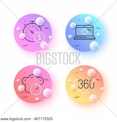 Last Minute, Cooking Timer And 360 Degree Minimal Line Icons. 3d Spheres Or Balls Buttons. Seo Lapto