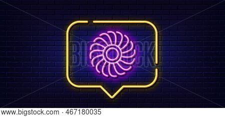 Neon Light Speech Bubble. Fan Engine Line Icon. Jet Turbine Sign. Ventilator Symbol. Neon Light Back