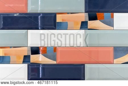 Glossy Ceramic Tiles With Multi-colored Patterns And Facet.