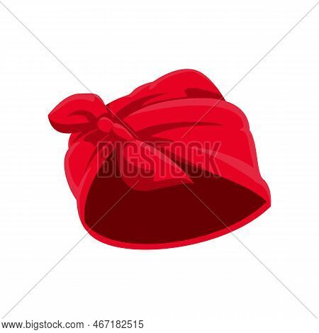 Red Women Headband Cartoon Illustration. Stylish Female Hair Accessory, Ribbon, Bandana With Bow, Ha