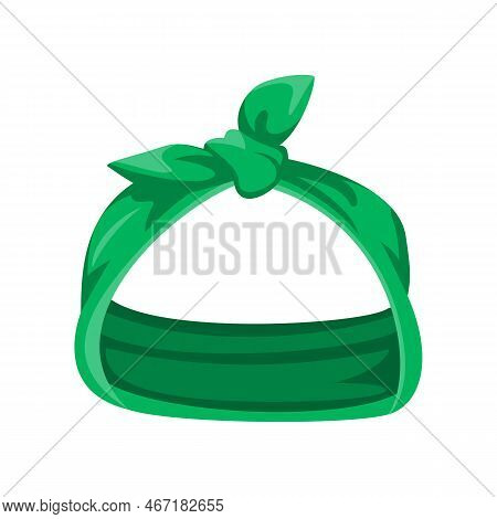 Green Women Headband Cartoon Illustration. Stylish Female Hair Accessory, Ribbon, Bandana With Bow, 