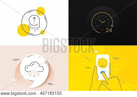 Minimal Set Of Fire Energy, 24 Hours And Swipe Up Line Icons. Phone Screen, Quote Banners. Cloud Com