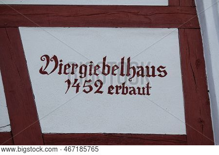 Monreal, Germany - 12 12 2022: Building Year Sign Of 1452