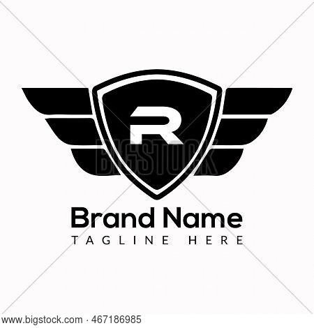 Wing Logo On Letter R Template. Wing On R Letter, Initial Wing Sign Concept Template