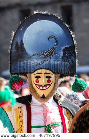 Santiago De Compostela, Spain; September, 07, 2019: Peliqueiro With Their Traditional Costume And Ha