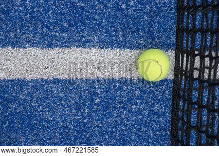 Ball On A Blue Turf Court Paddle Tennis Court, Racket Sports