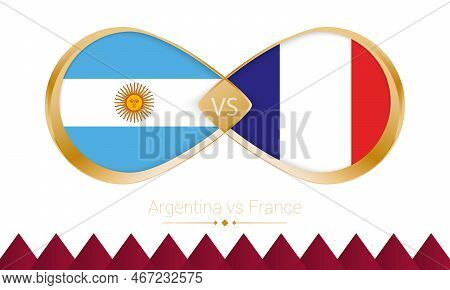 Argentina Versus France Golden Icon For Football 2022 Match, Final. Vector Illustration.