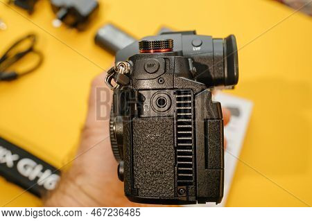 Paris, France - Nov 20, 2022: Side View Of Radiator Fan Holes For Cooling - Testing New Panasonic Lu