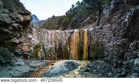 Colors Watefall Front View In La Palma Island