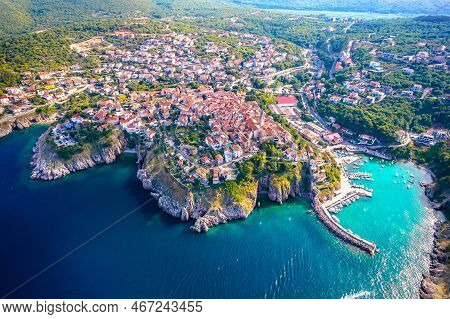 Town Of Vrbnik Aerial View, Island Of Krk, Kvarner Bay Archipelago, Croatia