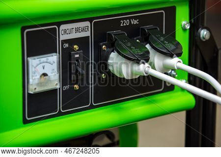 Electric Plug With Wires On The Generator. Special Electrical Plugs For The Output Of The Received E
