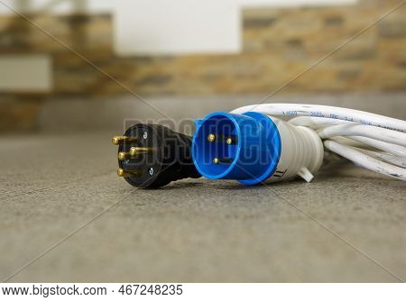 Electric Plug With Wires For Connecting The Generator. Special Electrical Plugs For The Output Of Th