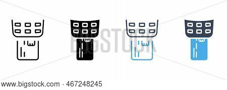 Payment Terminal With Inserted Credit Card Line And Silhouette Icon Set. Bank Service Financial Tran