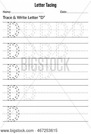 Alphabet Letter Tracing Worksheet. Writing A-z Exercise. Letter Tracing D Worksheet. English Alphabe