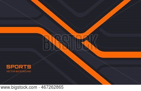 Orange And Black Sports Background With Abstract Design Motion Elements, Angles And Arrows. Abstract