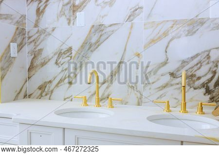 Beautifully Remodeled Master Bathroom After Renovation With Marble Sink