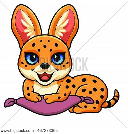 Cute Serval Cat Cartoon On The Pillow