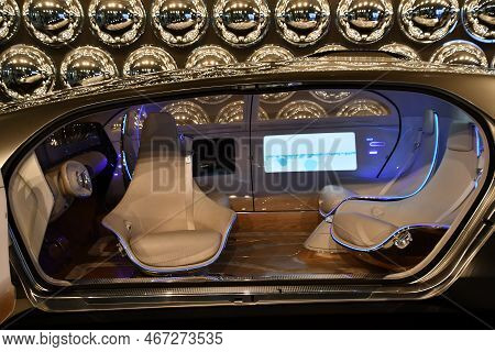 Warsaw, Poland - Jul 11: Mercedes Benz F 015 Concept Car At Copernicus Science Centre In Warsaw, Pol