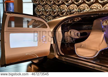 Warsaw, Poland - Jul 11: Mercedes Benz F 015 Concept Car At Copernicus Science Centre In Warsaw, Pol