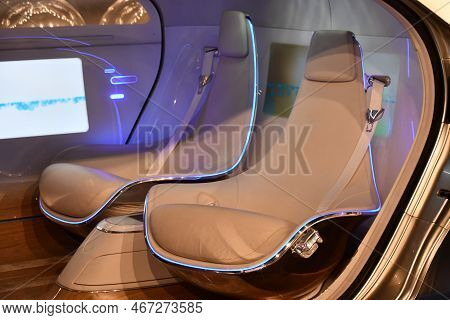 Warsaw, Poland - Jul 11: Mercedes Benz F 015 Concept Car At Copernicus Science Centre In Warsaw, Pol