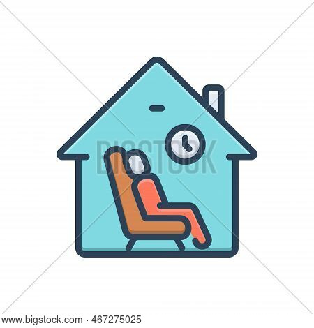 Color Illustration Icon For Stay Bide Holiday Vacation Stopover Cottage House Live Comfort
