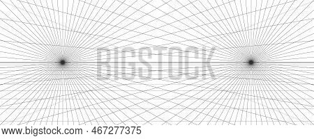 Two Points Perspective Grid Background. Abstract Grid Line Backdrop. Drawing Perspective Mesh Templa