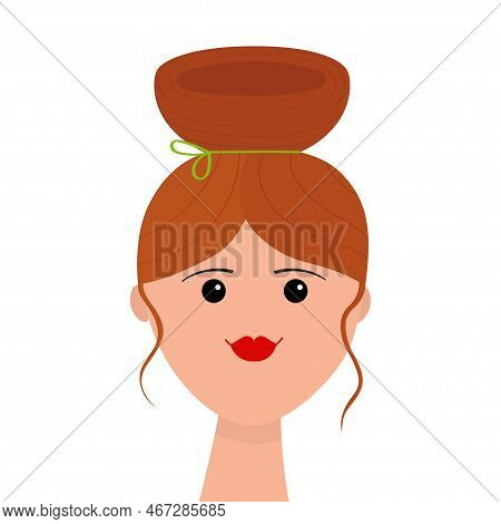 Portrait Of Woman. Stylish Bun Nest Hairstyle. Red Hair. Young Girl Face. Beautiful Lady, Female. Fr