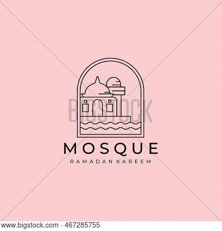 Mosque Line Art Minimal Vector Logo, Illustration Design Of Arabian Concept Ramadan Kareem