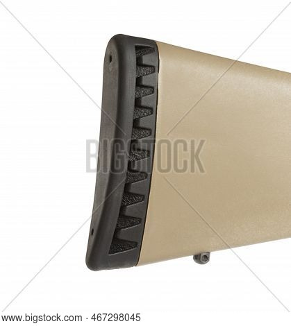 Textured Recoil Pad On A Bolt Action Rifle Isolated On White