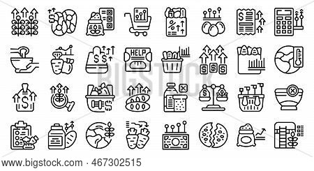 Food Crisis Icons Set Outline Vector. Economy Charity. Hunger Agriculture