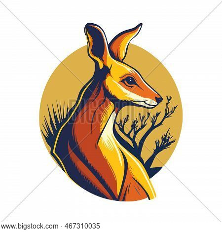 Kangaroo Wallaby Australian Animal Wild Character Logo Vector Illustration