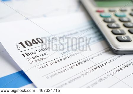 Tax Form 1040 U.s. Individual Income Tax Return, Business Finance Concept.