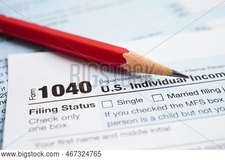 Tax Form 1040 U.s. Individual Income Tax Return, Business Finance Concept.