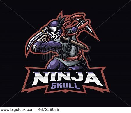 Skeleton Ninja Mascot Logo Design. Skull Ninja Vector Illustration. Logo Illustration For Mascot Or 