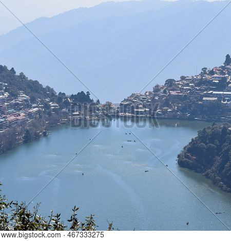 Full View Of Naini Lake During Evening Time Near Mall Road In Nainital, Uttarakhand, India, Beautifu