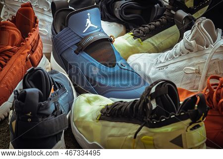 Bangkok, Thailand - Dec 17, 2022 - Detailed View Of Nike Air Jordan Series Basketball Shoes Collecti