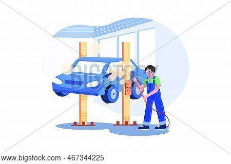 Underbody Car Wash Illustration Concept. A Flat Illustration Isolated On White Background