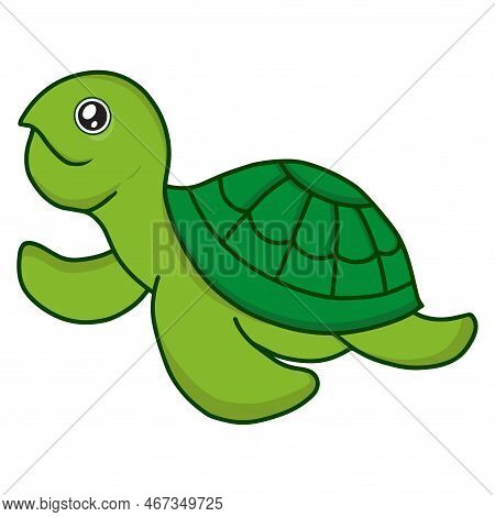 Cute Smile Turtle Cartoon Characters. Animal Coloring Page. Flat Vector Illustration Isolate On Whit