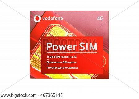 Ternopil, Ukraine - July 5, 2022: Vodafone Power Sim Mobile Card By Vodafone Group Plc - British Mul