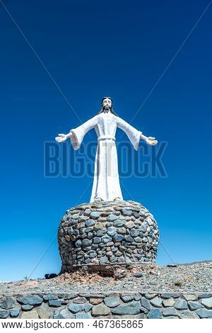 La Poma, Argentina - April 11, 2022: The Holy Hill And The Statue Of Christ
