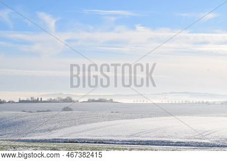 Wide Snow Covered Hills And Valley In The Eifel