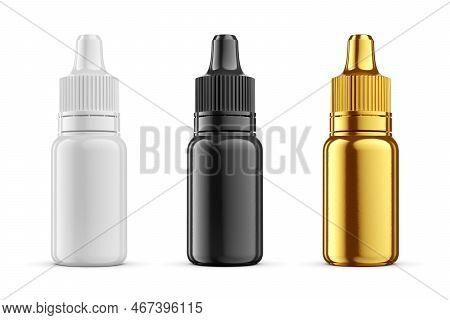 Blank White Medicine Plastic Bottles For Liquid Dropper Isolated On White Background. 10ml. 3d Rende