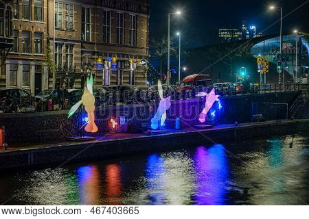 15  Decembar 2022, Amsterdam, Netherlands,  View On Amsterdam During The Light Festival In The Nethe