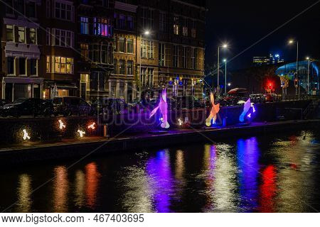 15  Decembar 2022, Amsterdam, Netherlands,  View On Amsterdam During The Light Festival In The Nethe