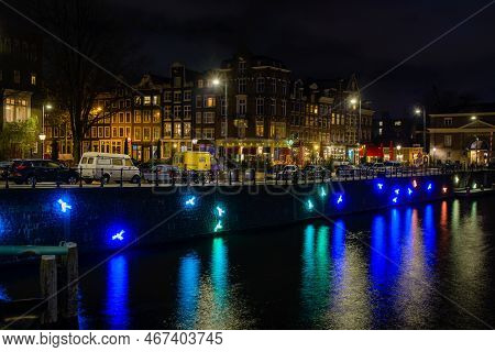 15  Decembar 2022, Amsterdam, Netherlands,  View On Amsterdam During The Light Festival In The Nethe