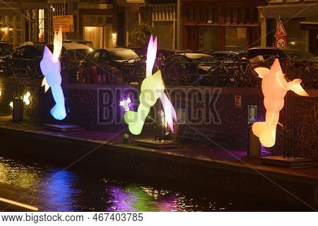 15  Decembar 2022, Amsterdam, Netherlands,  View On Amsterdam During The Light Festival In The Nethe