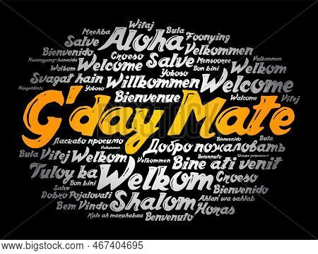 G'day Mate (welcome In Australian) Word Cloud In Different Languages, Conceptual Background