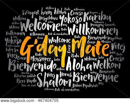 G'day Mate (welcome In Australian) Word Cloud In Different Languages, Conceptual Background