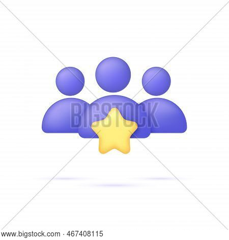 3d People With Star. Consumer Or Customer Feedback Score, Satisfaction Level And Criticism Concept. 